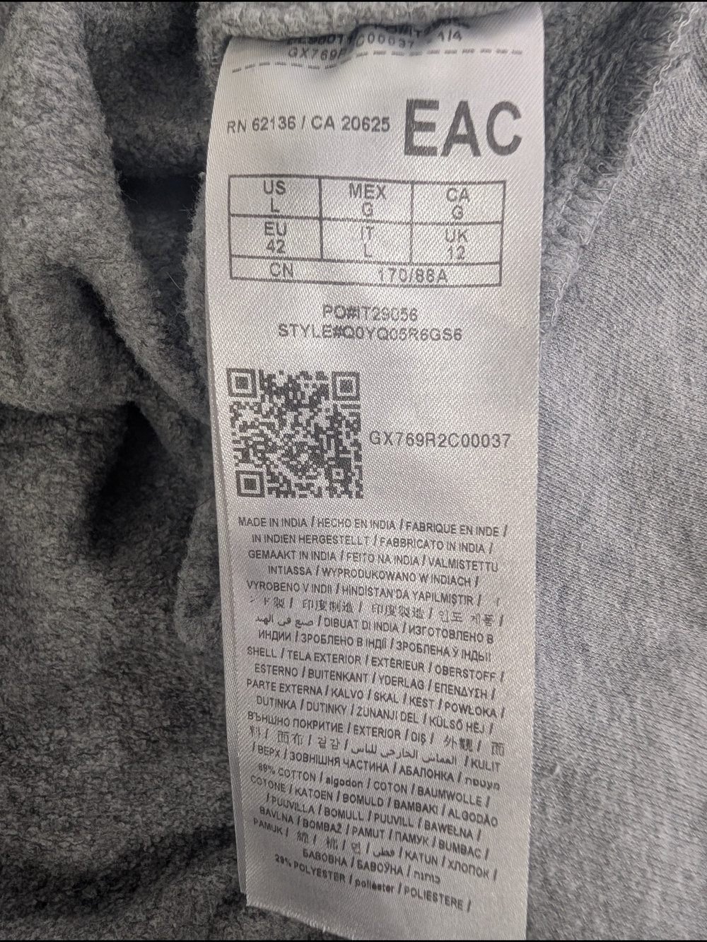 GUESS Los Angeles Triangle Logo All Over Print Cropped Hoodie Grey L - Picture 8 of 8